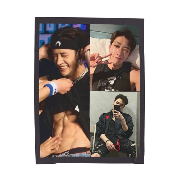 Bang Chan Photo Grid Blanket, Stray Kids Velveteen Blanket, Custom Gift for SKZ Stay K-Pop Fans, 5 Stars, Felix Hyunjin Chanbin Gift #2230