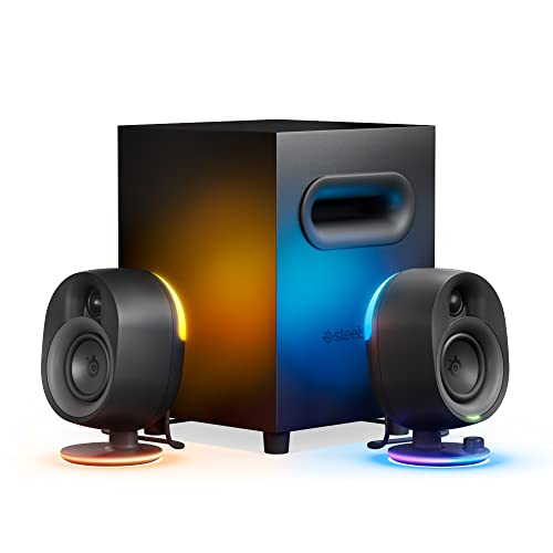 SteelSeries Arena 7 Illuminated 2.1 Desktop Gaming Speakers – 2-Way Speaker Design – Powerful Bass, Subwoofer – RGB Lighting – USB, Aux, Optical, Wired – Bluetooth – PC, PlayStation, Mobile, Mac,Black - Arena 7