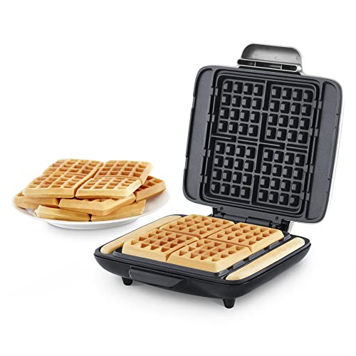 Dash Deluxe No-Drip Waffle Iron Maker Machine 1200W + Hash Browns, or Any Breakfast, Lunch, & Snacks with Easy Clean, Non-Stick + Mess Free Sides, Silver - Silver - Deluxe - Waffle Maker