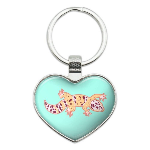 Leopard Gecko Keychain Heart Love Metal Key Chain Ring