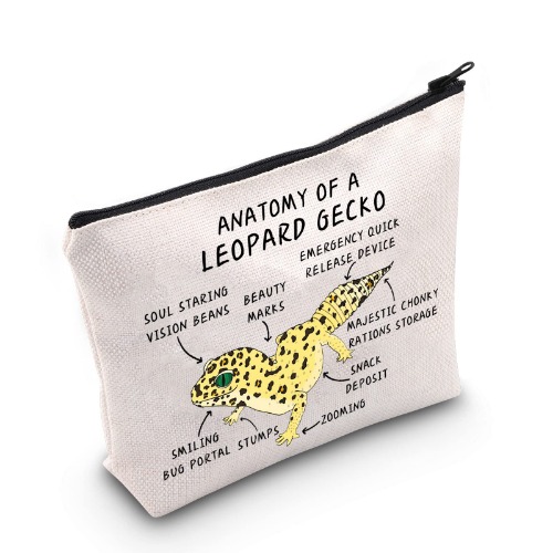G2TUP Leopard Gecko Lover Gift Anatomy Of A Leopard Gecko Makeup Bag Leopard Gecko Mom Cosmetics Bag Leopard Gecko Owner Gift Pet Lizard Reptile Lover Gift (Anatomy Of A Leopard Gecko White Bag) - Anatomy Of A Leopard Gecko White Bag