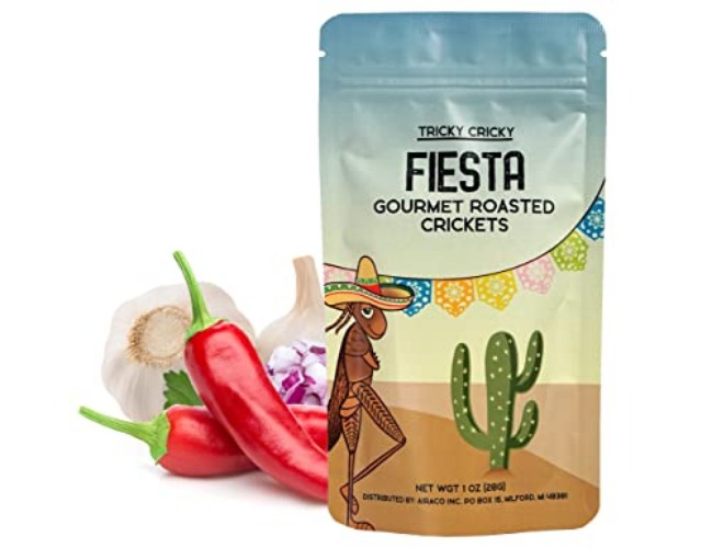 Tricky Cricky Edible Flavored Cricket Snacks for Humans - USA Grown - Unique & Healthy Gourmet Snacks for Adults - High Protein, Low Carb, Low Calorie Dried Edible Bugs for People - Taco Fiesta - 1 Oz - Fiesta - 1 Ounce (Pack of 1)