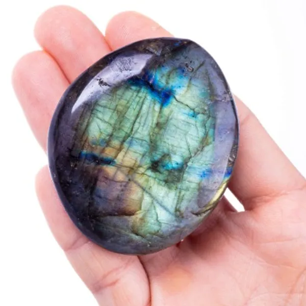 UFEEL Labradorite Palm Stone Crystal - Natural Chakra Reiki Polished Healing Pocket Worry Stone Crystal for Anxiety Stress Relief Therapy