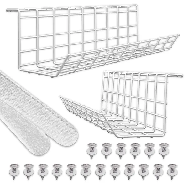 Under Desk Cable Management Tray - Under Desk Cable Organizer for Wire Management. Desk Cable Tray for Office and Home. Perfect Standing Desk Cable Management Rack (White Wire Tray - Set of 2X 17'')