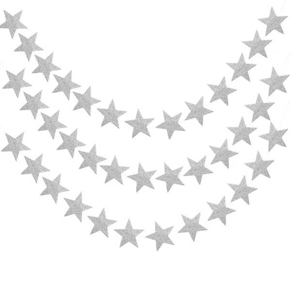 Pinsheng Glitter Star Paper Garland,Glitter Reflective Twinkle Star Hanging Docorations, 52 Feet Paper Garland Banner Hanging Decoration Suitable for Wedding, Birthday, Christmas and Party (Silver)