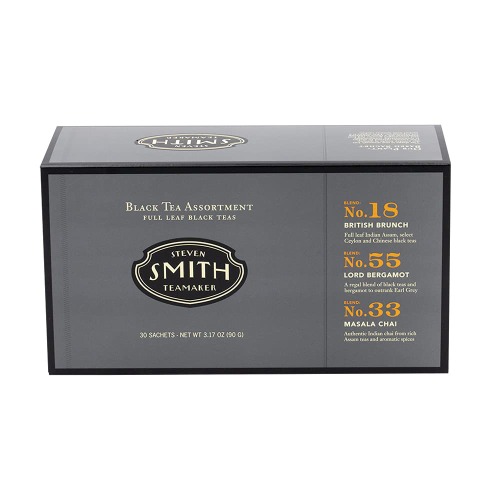 Smith Teamaker | Black Tea Gift Assortment | Earl Grey (10ct), Breakfast Blend (10ct), & Masala Chai (10ct) | Sugar-Free, Non-GMO, Plant Based Full Leaf Black Teas (30ct Total) - Black Tea