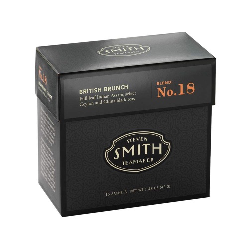Smith Teamaker | British Brunch No. 18 - Assam, Ceylon & China Black Tea | Sugar-Free, Non-GMO, Plant Based Caffeinated Full Leaf English Breakfast Black Tea (15 Sachets, 1.48oz each) - 15 Count (Pack of 1)