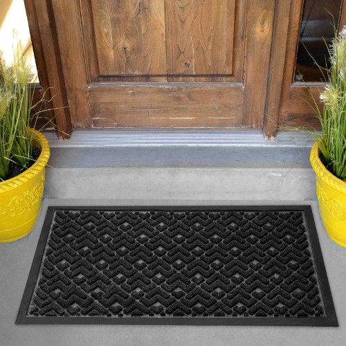 Outdoor Entrance Rug Rubber Door Mats - 17 x 30 inch Black Home Doormat - Non Slip Rubber Backing Indoor Doormat - Shoe Scraper - Outside Doormat Entry Entrance Rug Waterproof Thick Rubber Backed