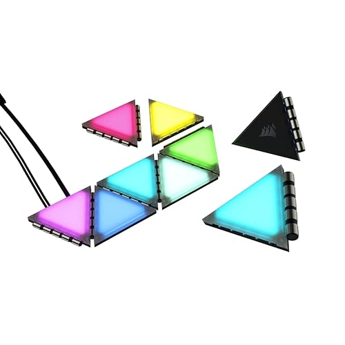 Corsair iCUE LC100 Case Accent Lighting Panels - Mini Triangle - 9X Tile Starter Kit (81 RGB LEDs with Light Diffusion, Simple Magnetic Attachment, iCUE Lighting Node PRO Included) - Starter Kit