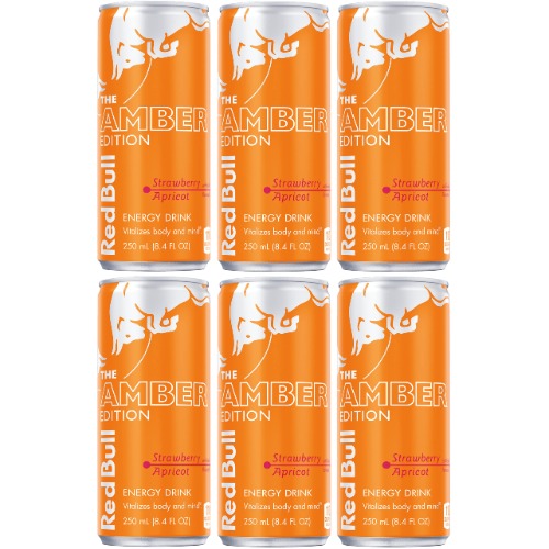 Red Bull Amber Edition, Strawberry Apricot, 8.4oz Cans, Pack of 6