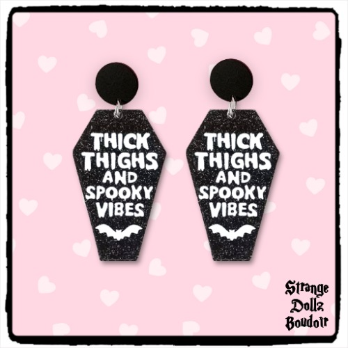 Thick Thighs coffin earrings, 925 sterling silver, pastel goth Halloween, Strange Dollz Boudoir