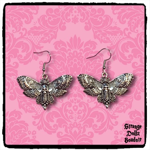 Death Moth earrings, 925 Sterling Silver, Witchy Gothic, Strange Dollz Boudoir
