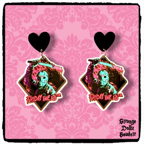 Jason Horror movie earrings, 925 sterling silver, 80s, 90s, Halloween, Strange Dollz Boudoir