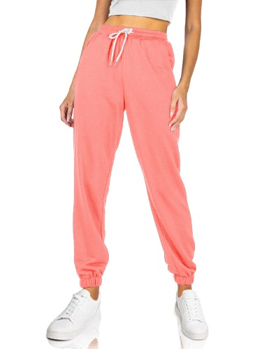 AUTOMET Women's Cinch Bottom Sweatpants High Waisted Athletic Joggers Lounge Pants with Pockets - Pink Medium