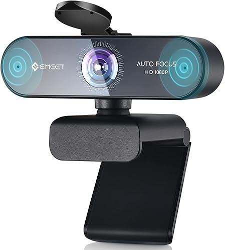 EMEET Cámara Web 1080P -Webcam Nova con Enfoque Automático, Webcam 1080p, ángulo Amplio de 73°, 2 Micrófonos reducción de Ruido, Corrección Automática de luz, Cámara Web PC para Linux, Mac OS - 1080p