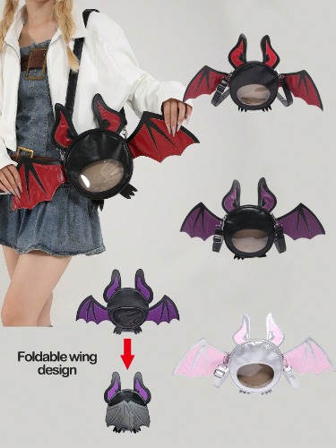 1 Pc New Fashionable And Fun Halloween Themed Devil Bat Shaped PU Leather Crossbody Bag With Wings And Foldable Design For Women For Outdoor&Halloween Themed Party&Halloween Costume Matching, Halloween Bags Perfect For Fancy Party Matching With Halloween Costume