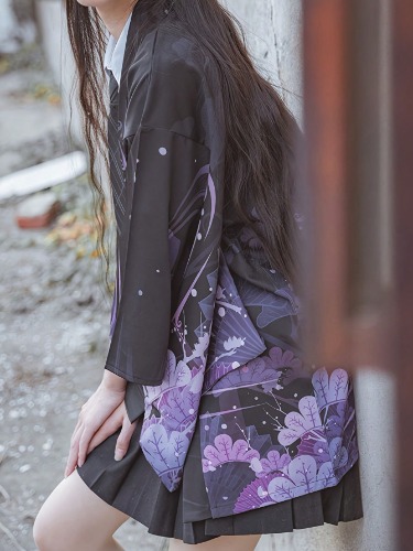 Japanese Style Thin Cardigan Anime Cosplay Kimono Jacket, Phoenix Bird Print Cute Japanese Lolita Harajuku Style, Short Sleeve Top, Traditional Korean Festive Outfit, Animated Character Performance Uniform, College Style