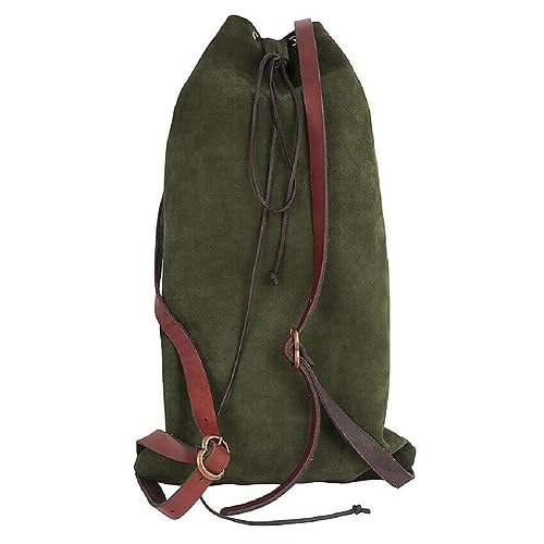 Medieval Backpack Drawstring Leather Bag for SCA LARP Reenactment Ren Fair - Green
