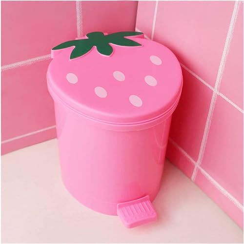 BxuxJar Strawberry Trash Can, Cute Pink Bedroom Trash Can Mini Kawaii Strawberry Bathroom Decor, Bedroom Strawberry Garbage Can with Lid Plastic Cute Trash Can for Bedroom, Home, Car - Pink