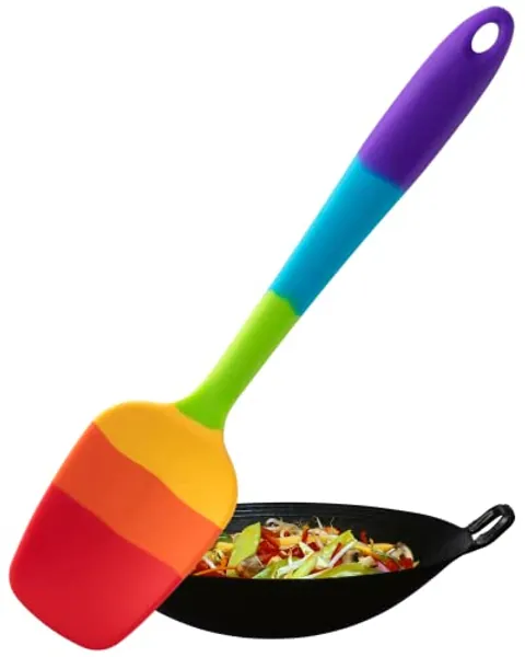 Taylors Eye Witness Large Silicone Rainbow Spatula Spoon - Dishwasher Safe. Perfect for Non-Stick Pans. Hygienic Alternative to Wood. Odour, Stain & Heat Resistant (260°C/500°F). 5 Year Guarantee. - Rainbow