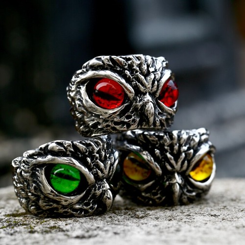 Alternative Stainless Steel Owl Ring - 10 / BR8-908-yellow