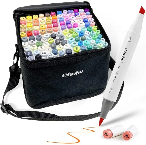 Ohuhu Brush Markers, 120-color Double Tipped Art Marker Set, Brush & Chisel, Alcohol Markers for Coloring Illustration, 1 Alcohol-Based Blender Included, Honolulu Series, Great Gift Idea