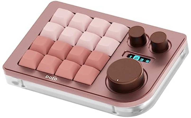 KEEBMONKEY Megalodon Triple Knob Macro Pad Programmable Designer Mini Keyboard 16 Keys (Pink) - Pink