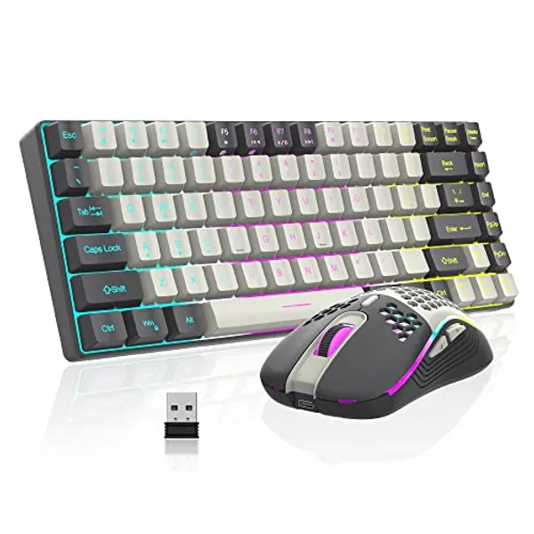 RedThunder K84 Wireless Keyboard and Mouse Combo, RGB Backlit Rechargeable Battery, 75% Layout 84 Keys TKL Ultra Compact Gaming Keyboard & Lightweight 3200 DPI Honeycomb Optical Mouse (White-Gray)