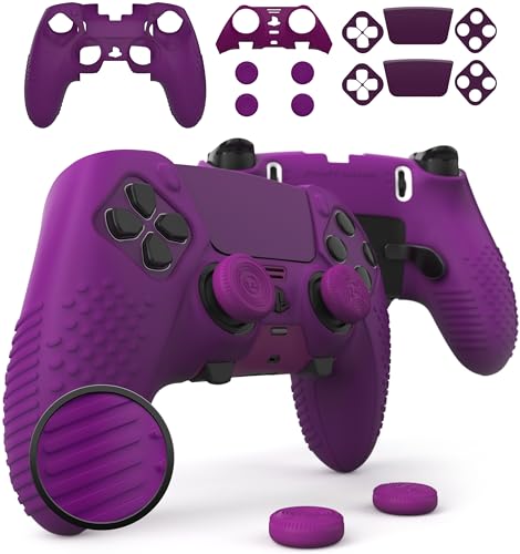 Foamy Lizard Eclipse PS5 EDGE Controller Skin Combo Set | Dock Compatible, Protector Decals, Anti-Slip Soft Gel Silicone Cover, Faceplate Shell & Thumb Grips for PlayStation 5 DualSense EDGE (Purple) - Phantom Purple