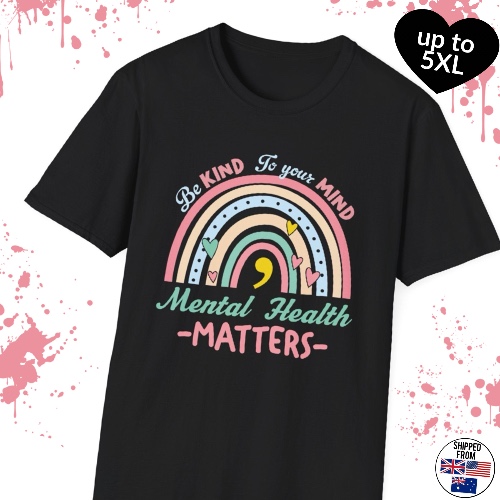 Mental Health Matters, Softstyle T-Shirt, rainbow, pastel - 2XL / Black
