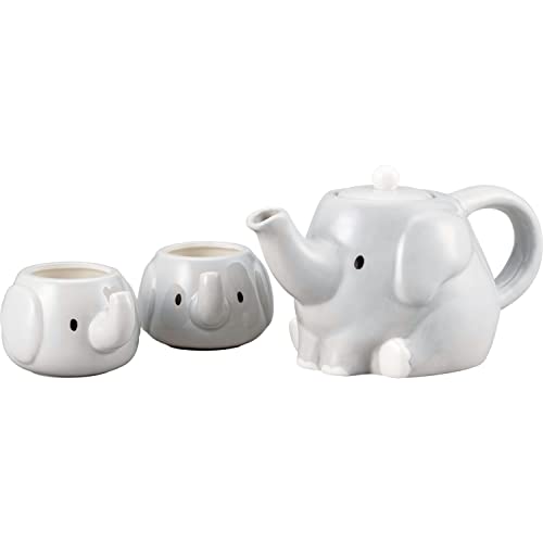 Sunart SAN3751 Cute Tableware Pot Cup Tea Set, Approx. 20.3 fl oz (600 ml), Elephant Parent and Child, Gray - Elephant Parent