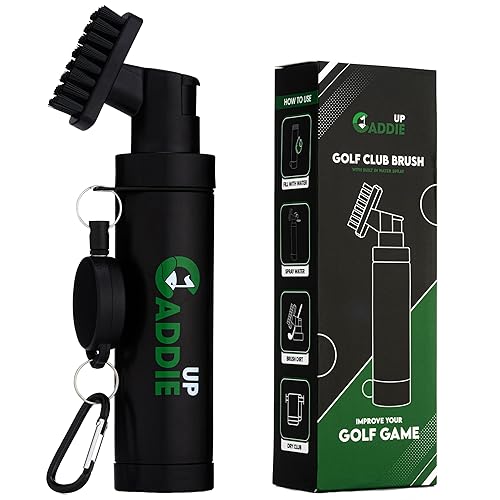 Golf Club Cleaner Brush with Water Spray in Black - Updated Design with Strong all-in-one Brush Head and Improved 75cm Retractable Wire Attachment - Ideal Shoe, Bag, Grip or Golf Ball Cleaner