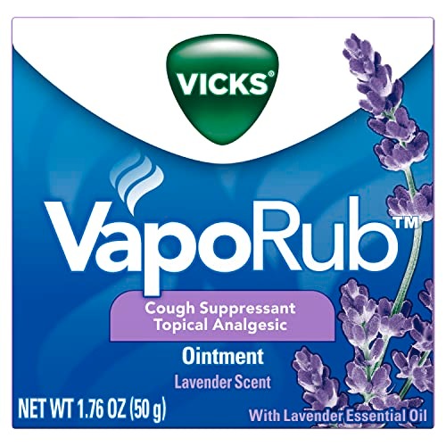 Vicks VapoRub, Lavender Scent, Cough Suppressant, Topical Chest Rub & Analgesic Ointment, Medicated Vicks Vapors, Relief from Cough Due to Cold, Aches & Pains, 1.76oz