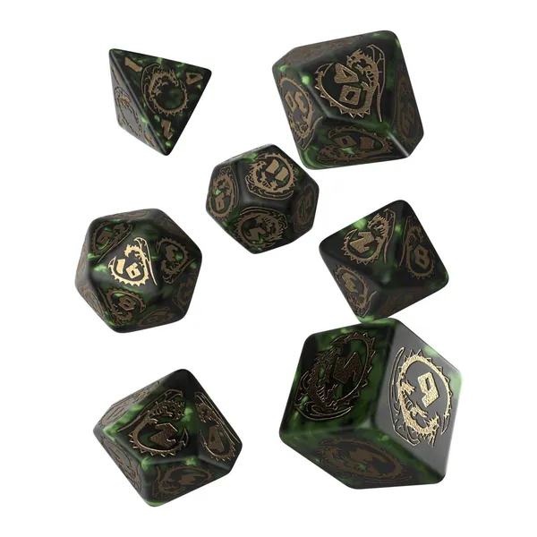 Q Workshop Dragon Dice 7-Pieces Set, Bottle Green and Gold