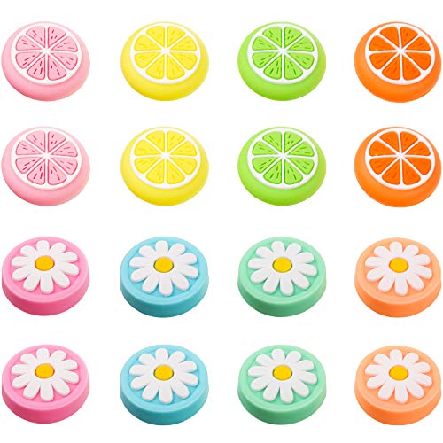 Sumind 16 Pieces Replacement Cute Fruit Lemon and Flower Design Thumb Grip Caps Analog Stick Cover Joystick Cap Soft Silicone Cover Compatible with Nintendo Switch, Switch Lite and Joy-Con Controller