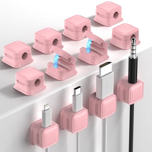 12 Pack Magnetic Cord Organizer, Easy Secure Adhesive Cable Management, Wire Holder Keeper Organizer Management, Hide Or Organize Phone USB Charger Cable for Home,Office,Car,Desk,Nightstand-Pink - 12Pack - Pink