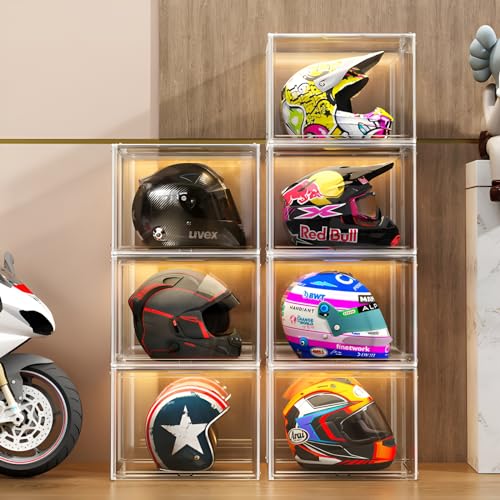 GUDEMAY XL Clear Stackable Plastic Storage Bins with Magnetic Lid, Dustproof Large Showcase for Helmet, Figures Collectibles, Shoe, Book, Bag Organizer Cosmetic Display Cases (Transparent XL-3 Pack) - Transparent XL-3 Pack