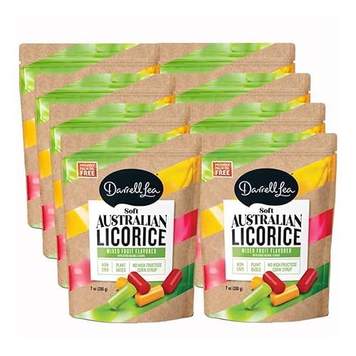Darrell Lea Soft Australian Licorice, Mixed Fruit Flavor, 7 Ounce Bag (8-Pack) | Non-GMO, No Palm Oil, Plant Based, No High Fructose Corn Syrup | Christmas Candy, Holiday Licorice Soft & Chewy Licorice Candy, Made in Australia - Mixed Fruit - 7 Ounce (Pack of 8)