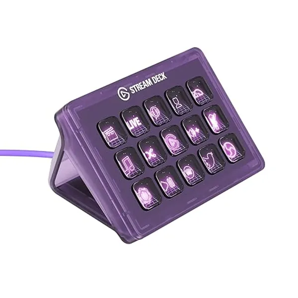 Elgato Stream Deck MK.2 Atomic Purple (Limitierte Auflage) – Studio-Controller, 15 Makrotasten, auslösen von Aktion in Apps und Software wie OBS, Twitch, YouTube und Anderen, für Mac und PC