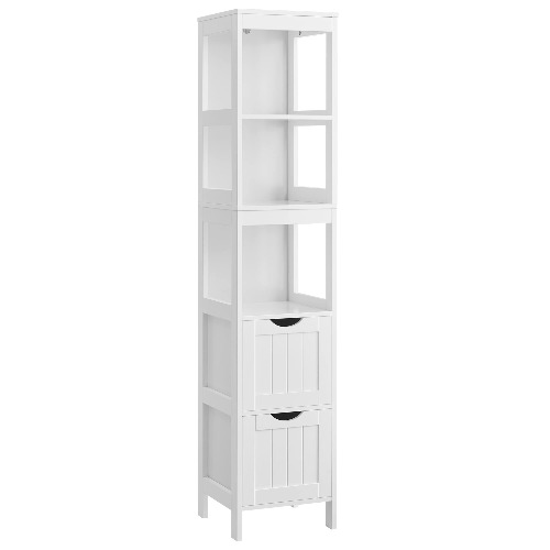 VASAGLE Bathroom Tall Cabinet, Freestanding Bathroom Storage Cabinet, with 2 Drawers and 3 Open Shelves, White UBBC66WT - 