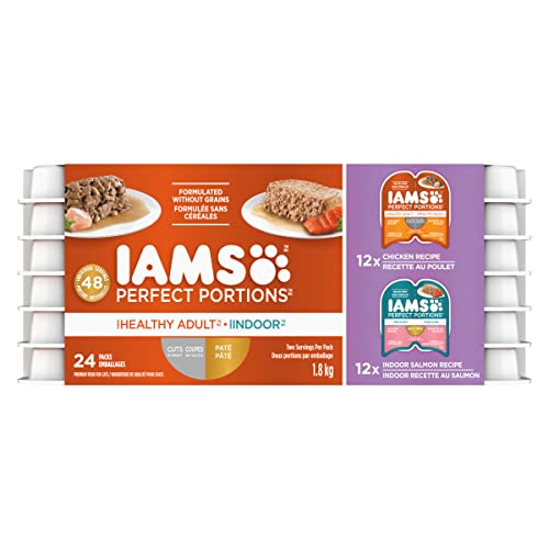 IAMS Perfect PORTIONS Adult Wet Cat Food - Chicken CIG and Indoor Salmon Paté Variety Pack, 75g (24 Pack) - Chicken & Salmon - Wet Cat Food