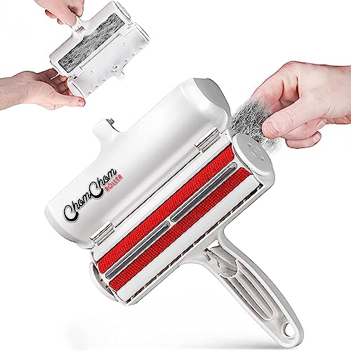 ChomChom Pet Hair Remover - Reusable Cat and Dog Hair Remover for Furniture, Couch, Carpet, Car Seats or Bedding - Portable, Multi-Surface Lint Roller and Fur Removal Tool - White