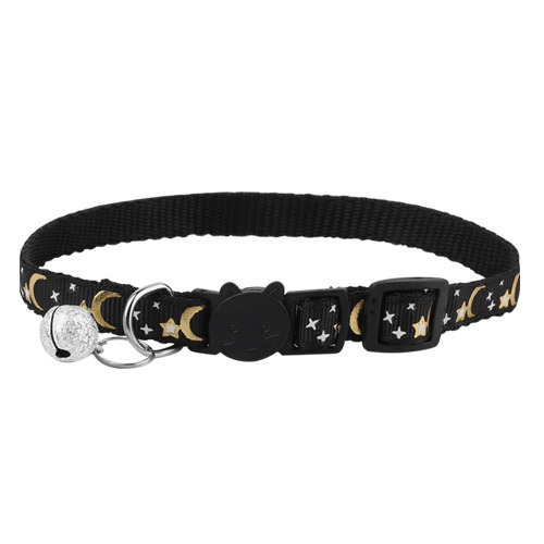 Pet Collar, Adjustable Reflective Puppy Collar Gold Moon Cat Collars with Bell for Small Animals - 1