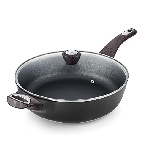 Sensarte 12 in Nonstick Deep Frying Pan,5-Qt Non-Stick Saute Pan with Lid,Large Skillet Pan,Non-Stick Jumbo Cooker,Cooking Pan Chef's Pan Cookware for All Stove Tops,Induction Compatible,PFOA Free