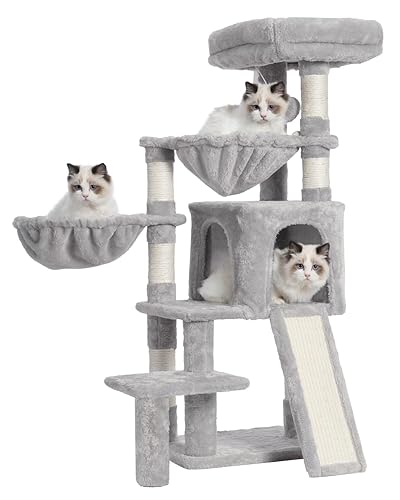 Gitelsnour Cat Tree, Cat Tower with condo, 2 Baskets, Large Platform, Scratch Board, Cat Scratching Posts for Indoor Cats, Light Gray GCT003SW - Light Gray