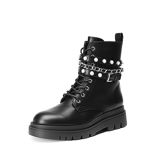 DREAM PAIRS Women's Fashion Platform Combat Boots Lace Up Lug Sole Goth Ankle Booties Shoes - 8 - Black