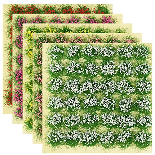 Set of 180 Pieces Flower Cluster Grass Tufts Self Adhesive Artificial Static Grass Model Kit Miniature Lowland Shrubs Scenery for Garden Train Landscape Railroad Wargaming Terrain Modeling