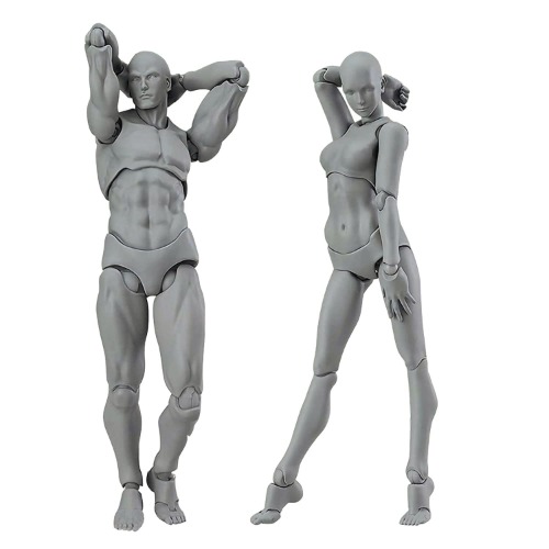 Artists Mannequin Blockhead Jointed Mannequin Drawing Figures,Small Figure Model for Sketching, Painting, Drawing, Artist Male+Female Set - Gray Colored Version