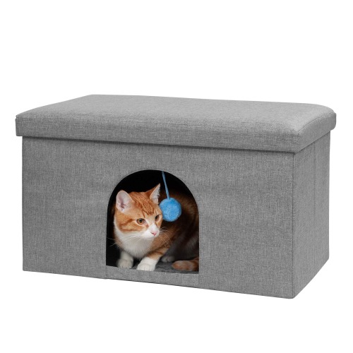 3 x Furhaven Large Pet House Collapsible Ottoman-Footstool Condo Pet Bed - Stormy Gray, Large - Pet House - Ottoman (Solid Coconut Brown) Large Pet House