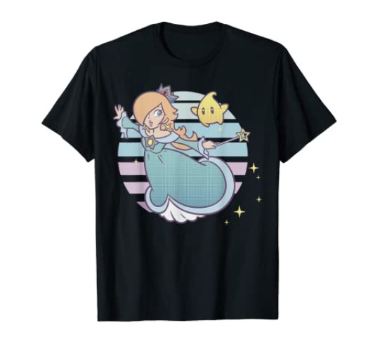 Super Mario Rosalina And Luma Striped Background Portrait T-Shirt - Youth - Heather Blue - Large